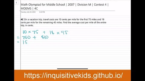 Math Olympiad for Middle School | 2007 | Division M | Contest 4 | MOEMS | 4C