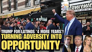 Trump for Latinos '4 More Years' Halem crowd break into cheers as Trump goes from court to campaign