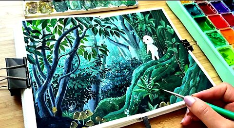 Princess Mononoke Scene Himi Gouache Painting