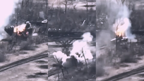 Ukrainian forces blow up Russian tank forcing enemy armoured vehicles to retreat