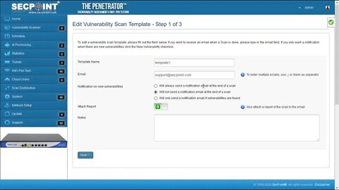 SecPoint Penetrator Scan Notification