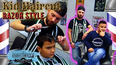 ASMR Italian Barber shop💈 Kid haircut razor style and fade 💈 Enzo Coiffeur