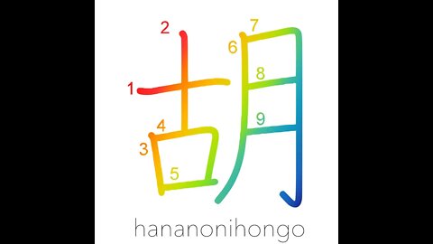 胡 - barbarian/foreign - Learn how to write Japanese Kanji 胡 - hananonihongo.com