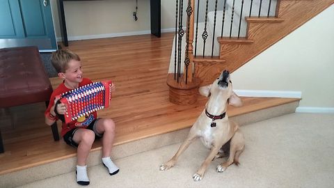 Cute Kid And Dog Duo Sing Their Hearts Out