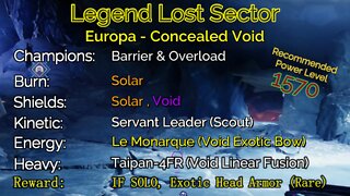 Destiny 2 Legend Lost Sector: Europa - Concealed Void on my Hunter 10-6-22