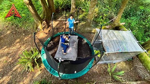 24 Hour Trampoline Fort Survival in the Woods