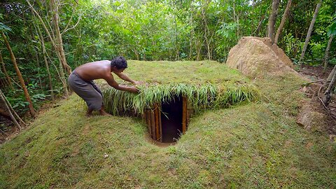 Build the Most Beautiful Secret Underground Grass Roof House by Ancient Skills