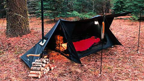 Hot Tent Camping - Mountain Solitude | Staying Warm On A Cold Night