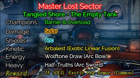 Destiny 2 Master Lost Sector: The Empty Tank on the Tangled Shore 1-18-22
