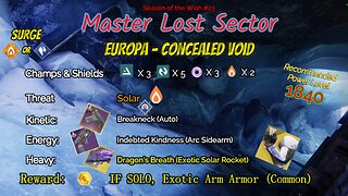 Destiny 2 Master Lost Sector: Europa - Concealed Void on my Arc Hunter 5-16-24