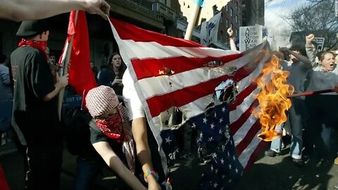 Flag and Bible Burning in Portland. These protesters will not be voting for Trump!