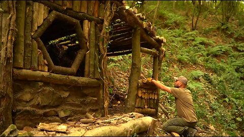 stone and log chalet construction, part 2, bushcraft camp - preparing for winter