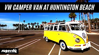 VW Camper Van at Huntington Beach California