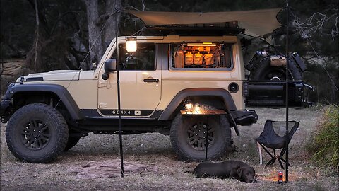 SOLO WINTER Camping [ Organised Custom Jeep, Cosy setup, Relax in tent, rain forest, ASMR]