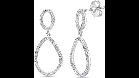 .925 Sterling Silver 110 Cttw Diamond Petite 12" Huggie Earrings with Snap-Down Posts (I-J Co...