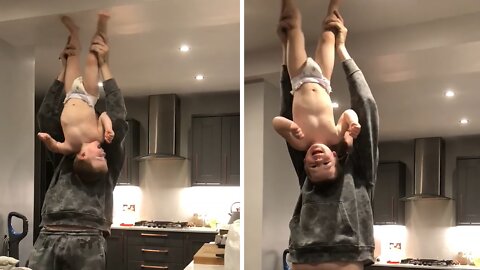 Super Tall Cousin Helps Toddler Walk On The Ceiling