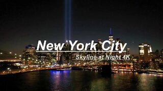 Downtown Manhattan - New York City at Night 4K Screensaver - NYC Drone Video - 9/11 Tribute in Light