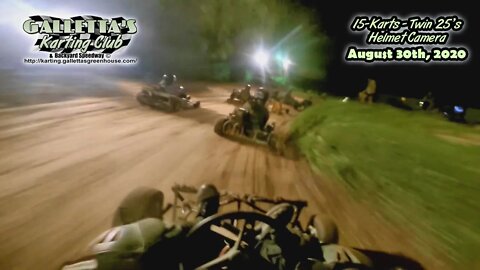 2020/08/30 - Helmet Cam: 15-karts/Twin-25s at Galletta's Greenhouse Backyard Karting Club & Speedway