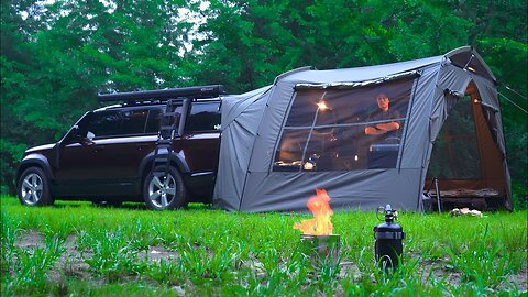 💰 SUPER CAR, SUPER TENT 🍗 Overnight Camping On Greenfield | LAND ROVER DEFENDER 130, ASMR