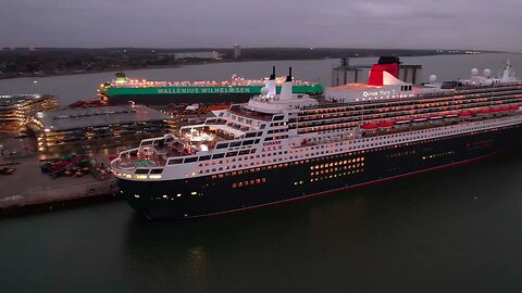 Cunard refitted at drydock Queen Mary 2 in Southampton 16/11/2023 4k drone footage