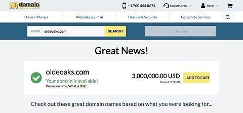 OldeOaks.com $3 Million 101domain.com June 4, 2023
