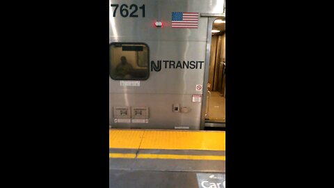Nj transit double decker passenger train departing penn station in newark new jersey