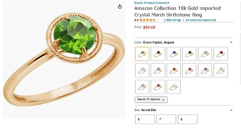 Amazon Collection 10k Gold Imported Crystal March Birthstone Ring