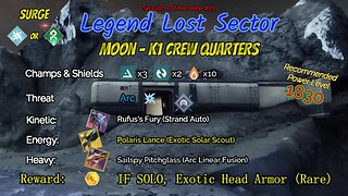 Destiny 2 Legend Lost Sector: Moon - K1 Crew Quarters on my Arc Warlock 6-4-23
