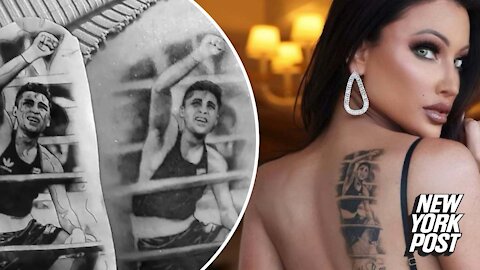 Holly Sonders unveils massive tattoo of boyfriend Oscar De La Hoya