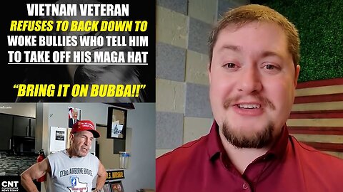 Vet Refuses to back down when woke bullies tell him to take off Maga hat.