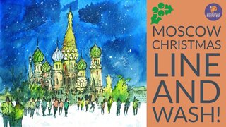 Pen and Ink Watercolor - Snowy Moscow Tutorial (Draw and Paint!)