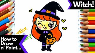 How to Draw and Paint a Very Cute Little Witch for Halloween