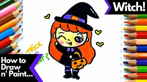 How to Draw and Paint a Very Cute Little Witch for Halloween