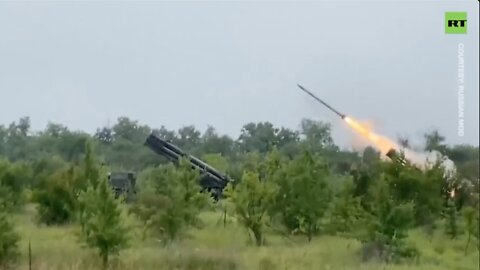 Smerch Multiple Launch Rocket System sends an artillery barrage at Kiev army's targets