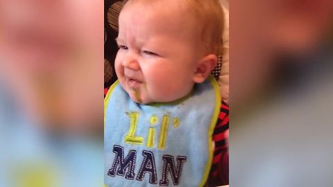 "Baby Disgusted by Peas and Spinach"
