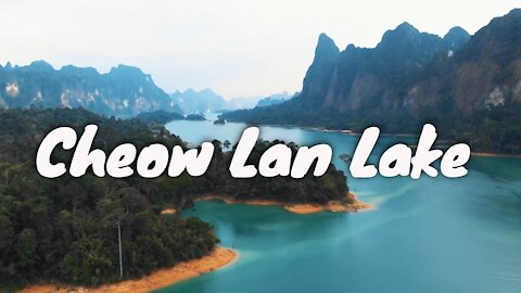 Aerial of Cheow Lan Lake Thailand