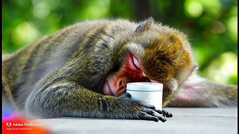 Monkey falls asleep while drinking milk 🐒 😴