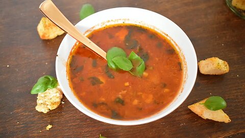 Chunky Cold Tomato Soup with Pork & Rice Refreshing Summer Recipe