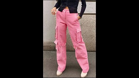 Zipper Fly Wide Leg Cargo Jeans (Light Pink) for Women - Cargos pants women ideas