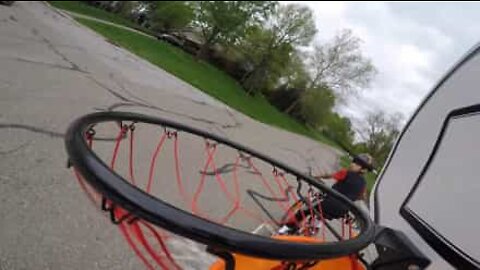 Combining frisbee with basketball results in fantastic trick shot!