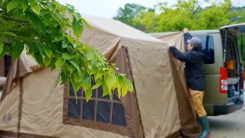 Healing in the Rain RV Camping Family Version Outdoor camping in Japan, cooki