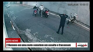 2 homens em um moto tenta realizar um assalto entre outro motociclista e acabam fracassando