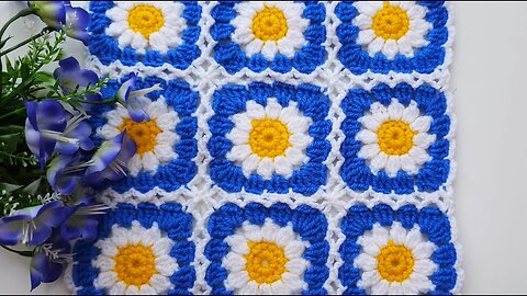 How to join crochet blue flower daisy motifs for blanket