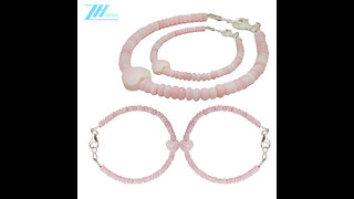 Pink opal small size roundle beads with heart-shape pendant handmade simple bracelet