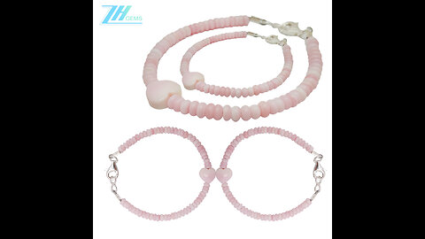 Pink opal small size roundle beads with heart-shape pendant handmade simple bracelet