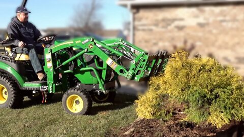 Hairy Bushes! Subcompact Tractor & Forks Make it EASY! John Deere 1025R