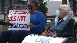 Cleveland American Indian Movement protests outside Progressive Field before home opener