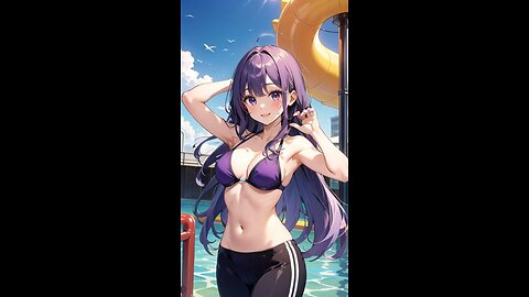 AI Lookbook Anime Beauty - Sexy Girl Is Wearing Bikini and Water Leggings in the Waterpark