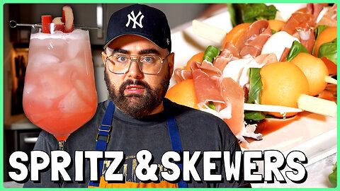 A Refreshing Rhubarb Spritz With Prosciutto, Melon, & Mozzarella Skewers | Kiki Kuisine
