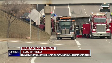 Man killed in semi-truck rollover on Lodge Freeway